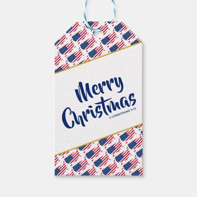 Étiquettes-cadeau AMÉRIQUE US Custom Joyeux Noël Bible Écriture (Devant)