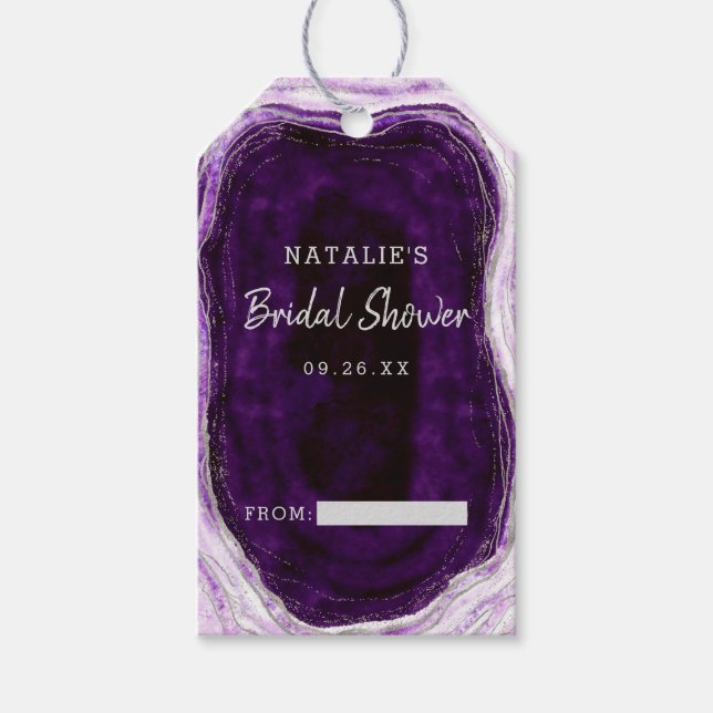 Étiquettes-cadeau Améthyst violet et argent douche à affichage nupti (Devant)