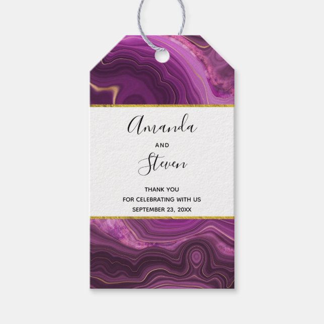 Étiquettes-cadeau Améthyste Violet Et Mariage D'Agate Abstrait Or (Devant)