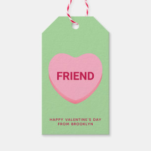 Étiquettes-cadeau Ami conversation rose verte coeur Valentine's