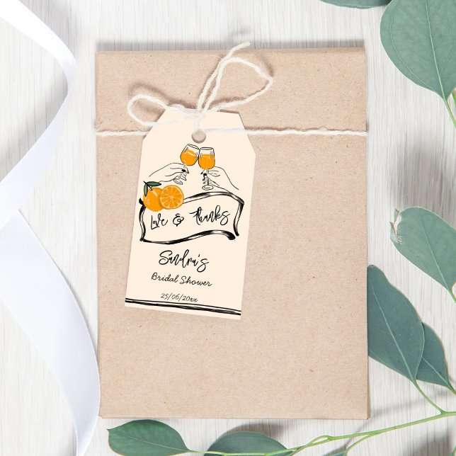 Étiquettes-cadeau Amour au premier spritz rétro nuptiale douche fave (Love at first spritz retro bridal shower favor gift tags thank you tags whimsical hand drawn aperol)