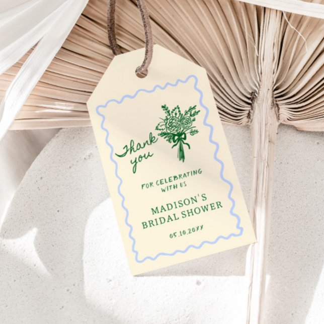 Étiquettes-cadeau Amour en Fleur Bleu Fête des mariées Merci vert (Créateur téléchargé)