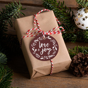 Étiquettes Cadeau Amour et Joie Festifs Joyeuses Fêtes Personnalisée