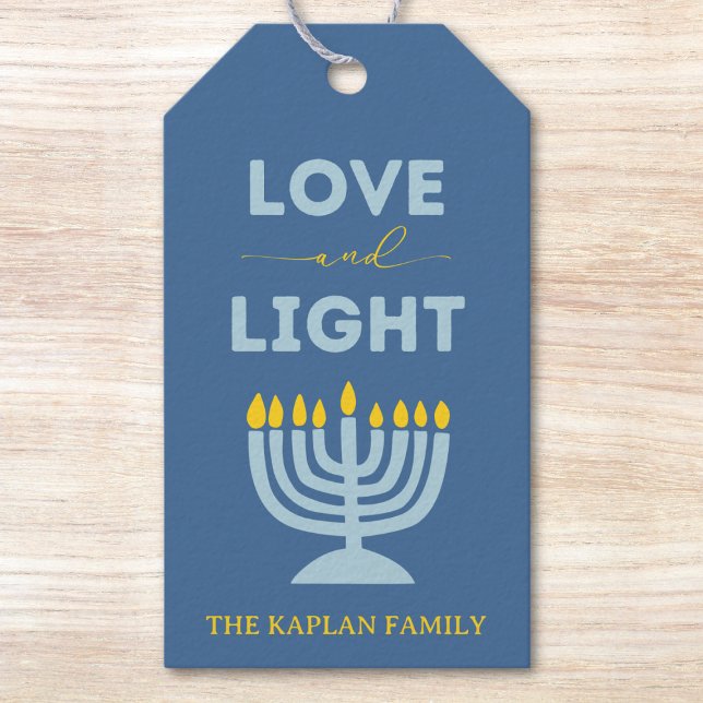 Étiquettes-cadeau "Amour et Lumière" Menorah Personnalisé Hanoukka (Créateur téléchargé)