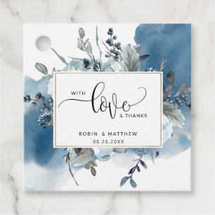 Étiquettes Cadeau Amour et Merci, Aquarelle Bleue et Floral