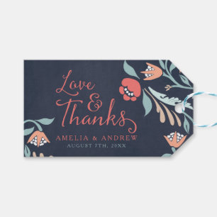 Étiquettes-cadeau Amour et Merci Bluish Chalkboard Floral Mariage