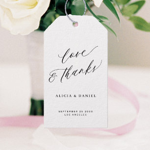 Étiquettes-cadeau Amour et merci élégant sac mariage de calligraphie
