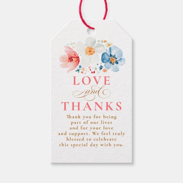 Étiquettes-cadeau Amour et Merci Fleur sauvage Mariage Merci (Devant)