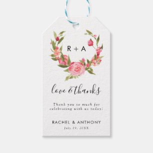 Étiquettes-cadeau amour & merci Aquarelle Rose rose Mariage de couro