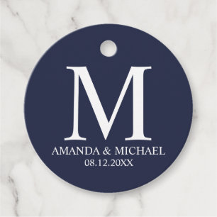 Étiquettes Cadeau 'Amour&Merci' Marine Bleu et Blanc Mariage élégant