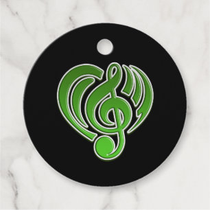 Étiquettes Cadeau Amour Musical Vibrations Cœur Vert Note De Musique