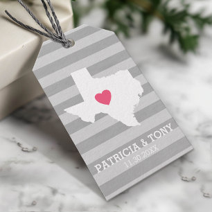 Étiquettes-cadeau Amour pour l'État du Texas avec cœur personnalisé