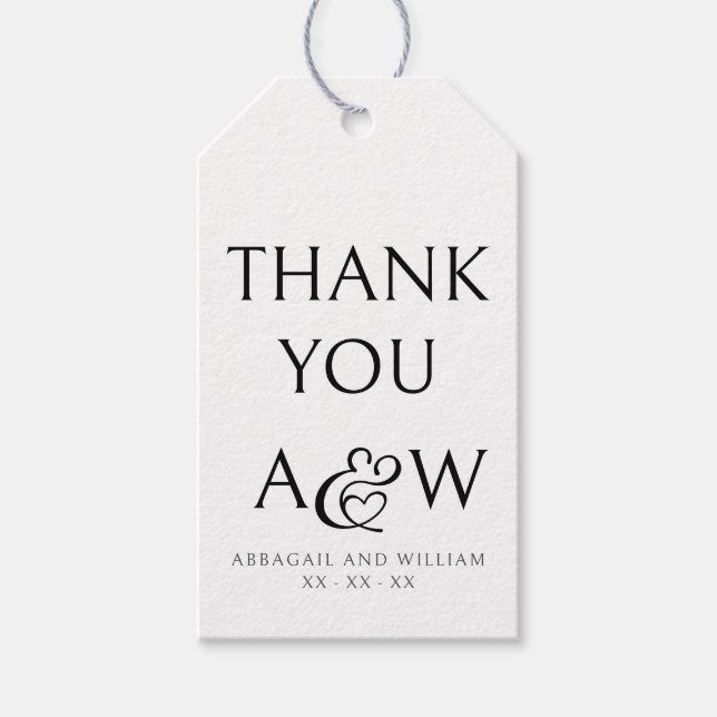 Étiquettes-cadeau Ampersand Monogramme Mariage noir et blanc Favoris (Devant)