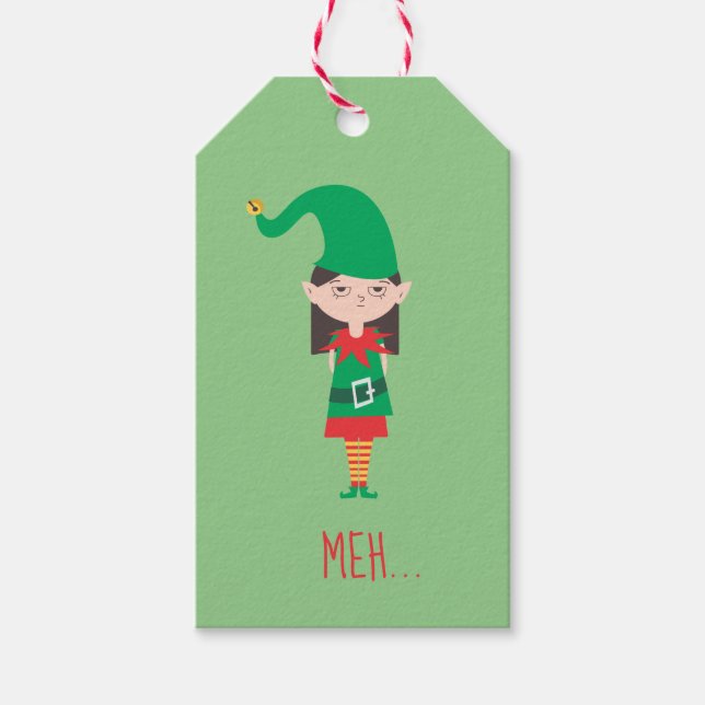 Étiquettes-cadeau Amusant Elf Fille de Noël (Devant)