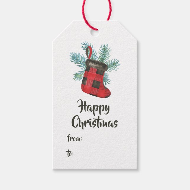 Étiquettes-cadeau Amusants Buffalo Plaid Bear Noël (Devant)