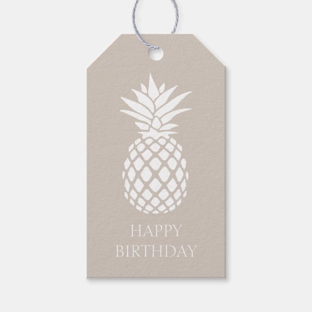 Étiquettes-cadeau Ananas blanc préppy sur beige (Devant)