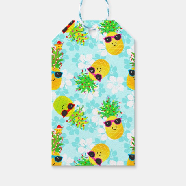 Étiquettes-cadeau Ananas de Noël Tropical (Devant)