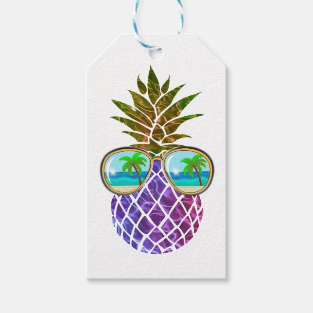 Étiquettes-cadeau Ananas rose violet tropical (Devant)