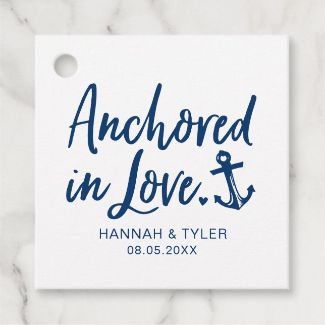 Étiquettes Cadeau Ancré Dans Love Beach Mariage Nautique (Devant)