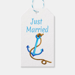 Étiquettes-cadeau Ancre de mariage nautique turquoise Just Married