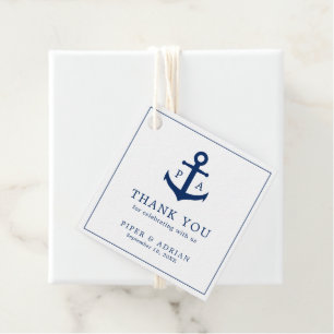 Étiquettes Cadeau Ancre de monographie bleu marine Mariage nautique