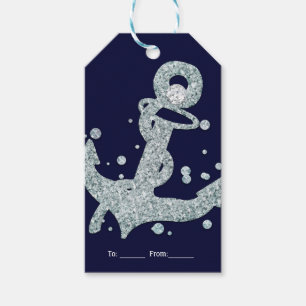 Étiquettes-cadeau Ancre diamant nautique Bling Glam Beach Party