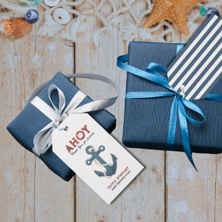 Étiquettes-cadeau Ancre Merci Baby shower nautique