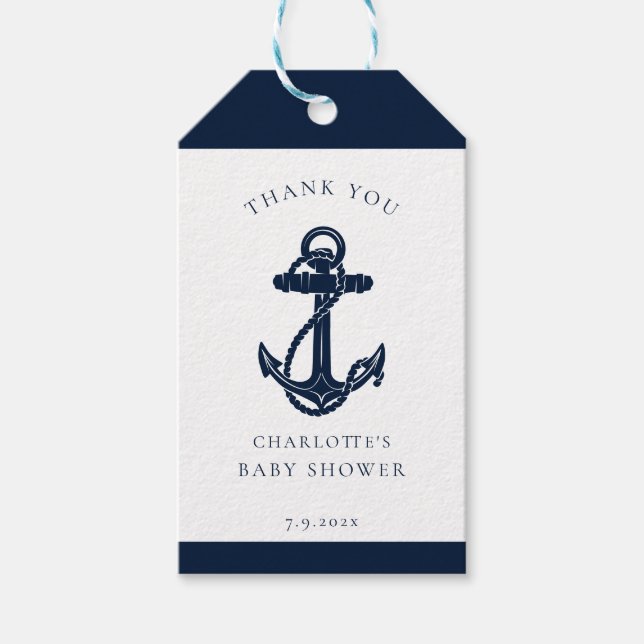 Étiquettes-cadeau Ancre nautique Baby shower de garçon côtier (Devant)