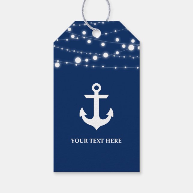 Étiquettes-cadeau Ancre nautique bleu marine Personnalisé (Devant)