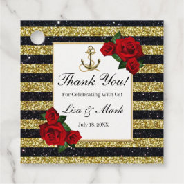 Étiquettes Cadeau Ancre nautique Gold Black Stripes Mariage