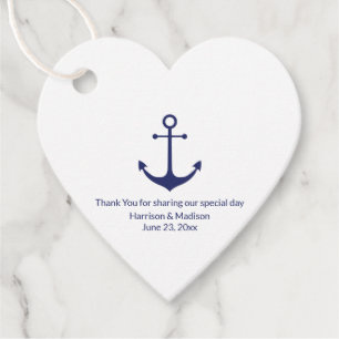 Étiquettes Cadeau ancre nautique mariage marine bleu blanc coeur