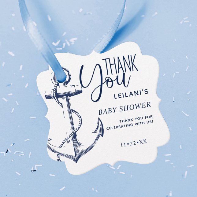 Étiquettes Cadeau Ancre nautique Merci blanc (Créateur téléchargé)