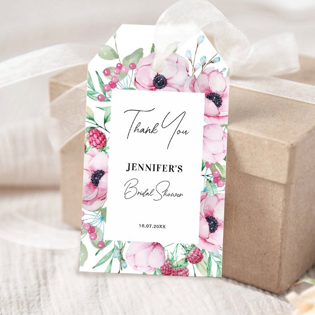 Étiquettes-cadeau Anémones Florales Roses Baby shower (Créateur téléchargé)