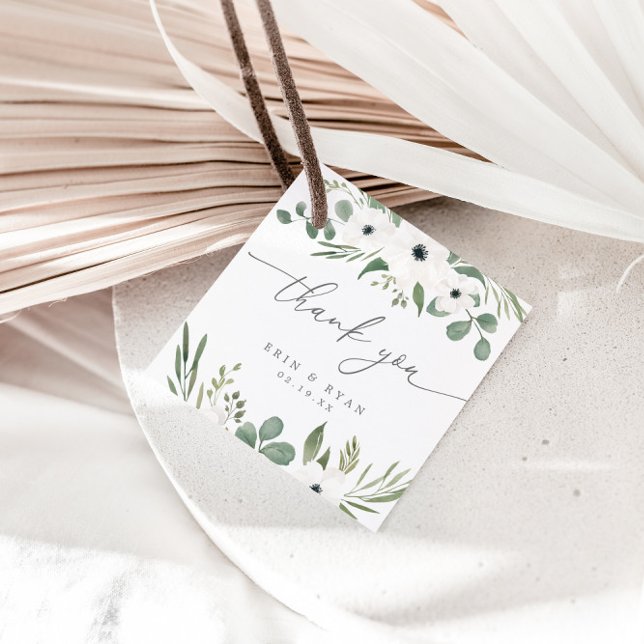 Étiquettes Cadeau Anémones modernes et Dusty Green Eucalyptus Mariag (Créateur téléchargé)