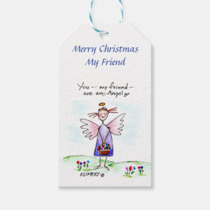 Étiquettes-cadeau Ange de Noël Dessin violet "You My Friend"