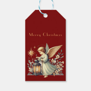 Étiquettes-cadeau Ange de Noël et lanterne vintage