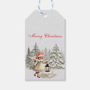 Étiquettes-cadeau Ange et lapin de Noël vintage