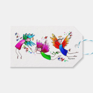 Étiquettes-cadeau Angels Rouge Vert et Bleu Joyeux Esprits Aquarelle