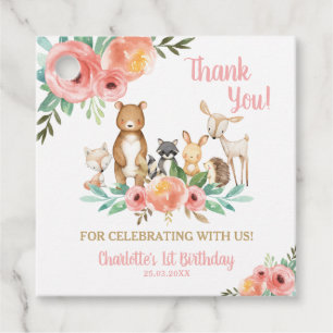Étiquettes Cadeau Animaux boisés floraux Merci de fête d'anniversair