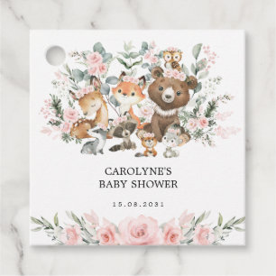 Étiquettes Cadeau Animaux de bois rose Eucalyptus Baby shower fille