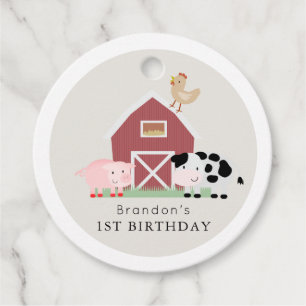 Étiquettes Cadeau Animaux de ferme Barnyard Beige Merci d'anniversai