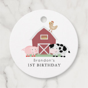 Étiquettes Cadeau Animaux de ferme Barnyard Blanc Merci d'anniversai
