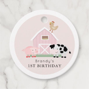 Étiquettes Cadeau Animaux de ferme Barnyard rose Anniversaire Merci