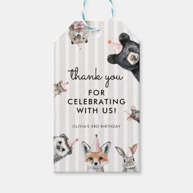 Étiquettes-cadeau Animaux de Fête en Forêt Faveur d'Anniversaire (Devant)