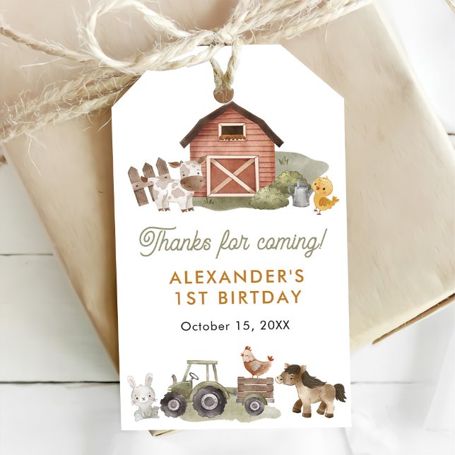 Étiquettes-cadeau Animaux de la Ferme Cour de Ferme 1er Anniversaire (Créateur téléchargé)