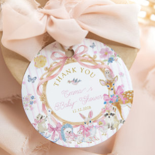 Étiquettes Cadeau Animaux de la forêt Rose Fille Baby Shower Merci