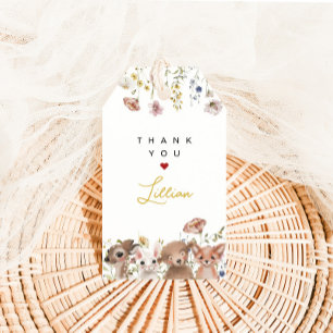Étiquettes-cadeau Animaux des bois et Merci Fleur sauvage