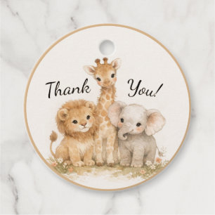 Étiquettes Cadeau Animaux Mignons Safari Neutre Lion Girafe Éléphant