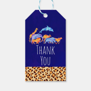 Étiquettes-cadeau Animaux sauvages avec un Merci frontalier Empreint
