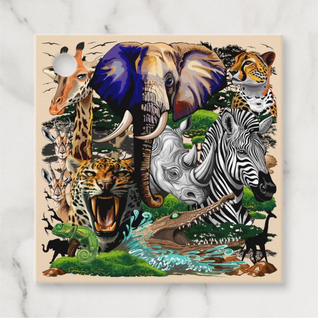 Étiquettes Cadeau Animaux sauvages de la Savane africaine (Devant)